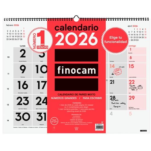 Finocam Calendario De Pared Mixto Xl-540X420Mm Mv Neutro 2026