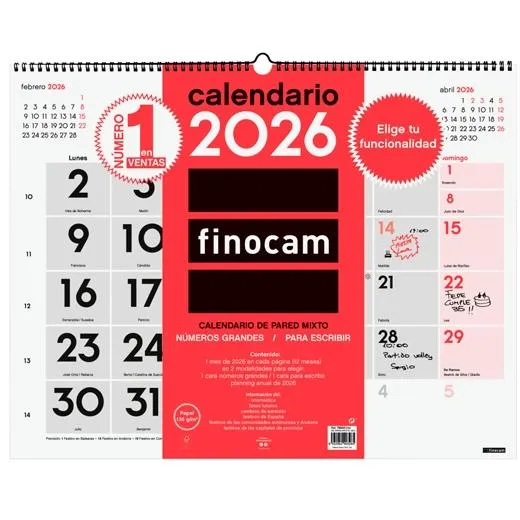Finocam Calendario De Pared Mixto Xl-540X420Mm Mv Neutro 2026