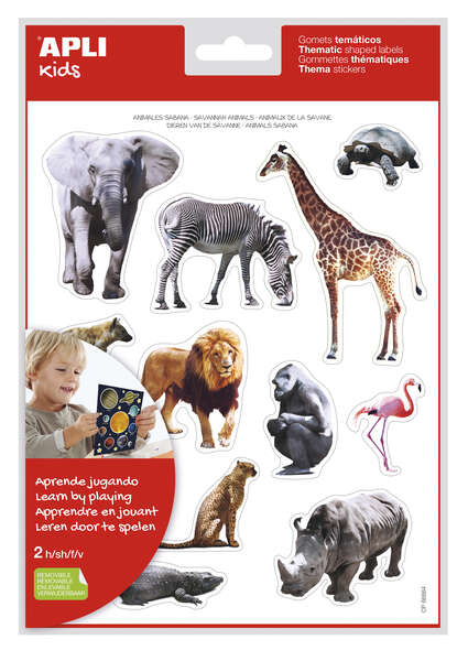 Apli Gomets Tematicos Realistas Animales Sabana - 24 Gomets - Adhesivo Removible - Desarrollados Con Educadores - Ideal Para Habilidades Motoras - Adhesivo Base Agua - Libre De Disolventes - Coloridos