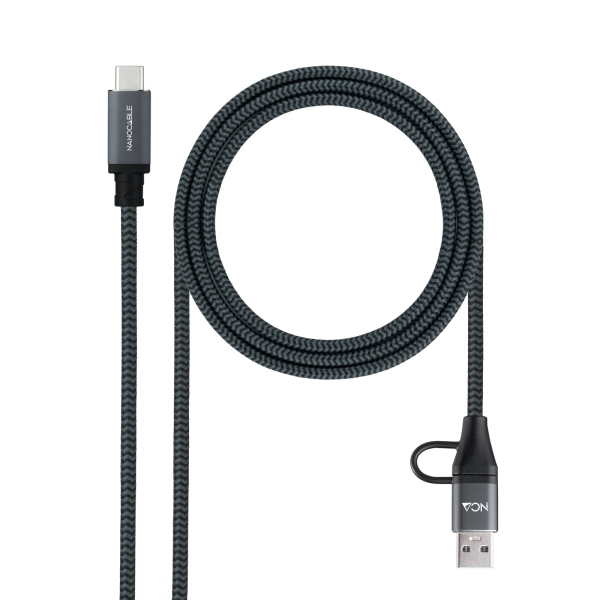 Nanocable Cable Usb 3.2 Gen2X2 5A/100W - Usb-C + Usb-A/M A Usb-C/M - 3M - Color Gris