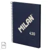 Milan Cuaderno A5 con Espiral Tapa Dura Azul - 80 Hojas Blancas 95g