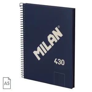 Milan Cuaderno A5 con Espiral Tapa Dura Azul - 80 Hojas Blancas 95g