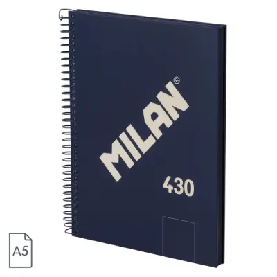 Milan Cuaderno A5 con Espiral Tapa Dura Azul - 80 Hojas Blancas 95g