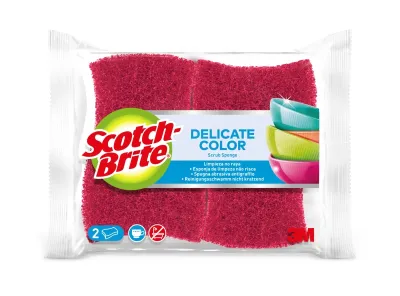 Scotch-Brite Estropajos Delicate Color Pack de 2 - Protección para Dedos - No Raya - Rojo