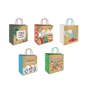 Bismark Bolsa de Papel Kraft Navideña - 26x8x24cm - 5 Diseños Diferentes
