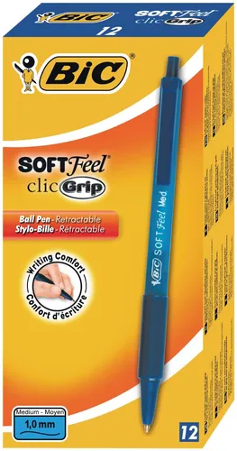 Bic Soft Feel Boligrafo Retractil - Punta Media De 1Mm - Cuerpo Translucido Con Grip - Color Azul