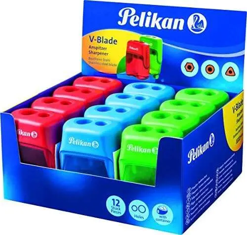 Pelikan Sacapuntas Doble Orificio Con Depósito - Colores Azul, Rojo y Verde