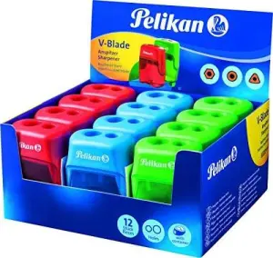 Pelikan Sacapuntas Doble Orificio Con Depósito - Colores Azul, Rojo y Verde