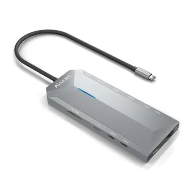 Aisens USB-C Dock 12 En 1 con 2xHDMI, RJ45, 3xUSB-A, 2xUSB-C, USB-C PD, Audio, SD y Micro SD - Gris