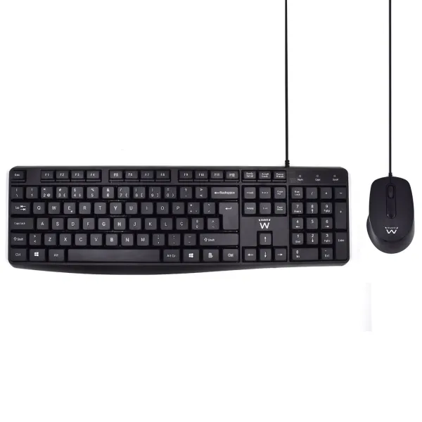 Ewent Pack Teclado + Raton Para Oficina - Teclas Silenciosas De Perfil Bajo - 1000Dpi - Disposicion Portuguesa Qwerty Pt - Cable De 1.35M - Teclas Silenciosas De Perfil Bajo - Color Negro