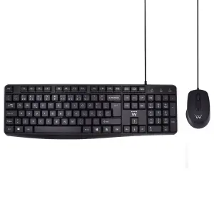 Ewent Teclado y Ratón para Oficina QWERTY PT - Teclas Silenciosas - 1000dpi - Cable 1.35m - Negro