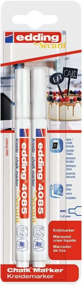 Edding 4085 Pack de 2 Rotuladores de Tiza Líquida Punta Redonda 1-3mm Color Blanco