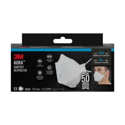 3M Aura FFP2 Pack de 5 Mascarillas Desechables Sin Válvula Color Blanco