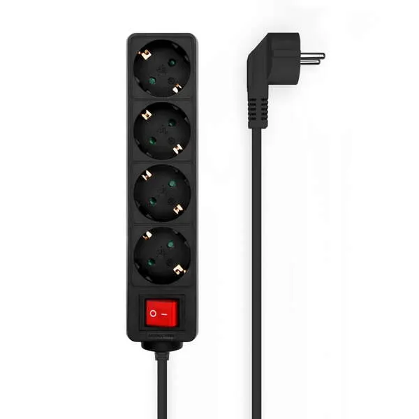 Aisens Regleta De 4 Tomas Schuko Con Cable De 1.4M - Interruptor On/Off - Proteccion Infantil - Color Negro