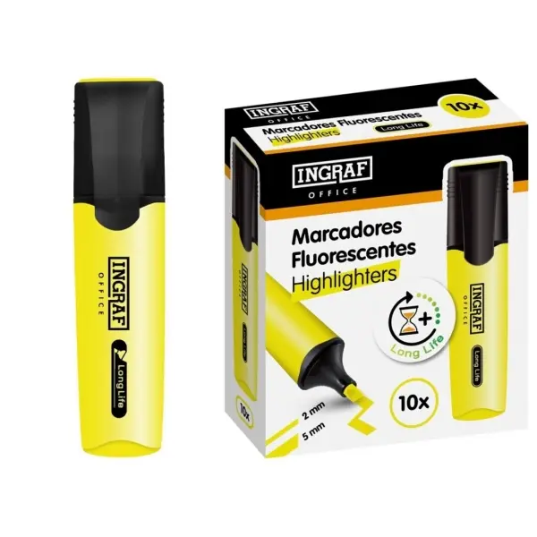 Ingraf Marcador Fluorescente Punta Biselada Tinta Base de Agua 2-5mm Amarillo