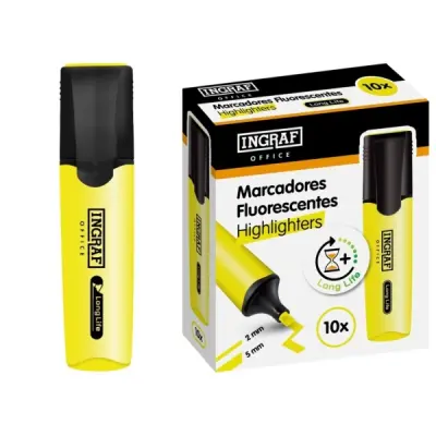 Ingraf Marcador Fluorescente Punta Biselada Tinta Base de Agua 2-5mm Amarillo