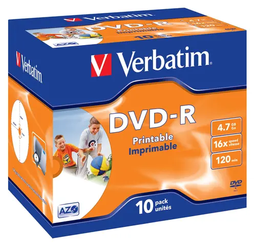 Verbatim Dvd-R 4.7Gb Azo 16X / 10 Pack Jewel Case / Printable Surface