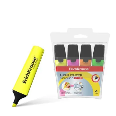 ErichKrause Visioline V-12 Pack de 4 Marcadores Fluorescentes Punta Biselada Tinta Agua