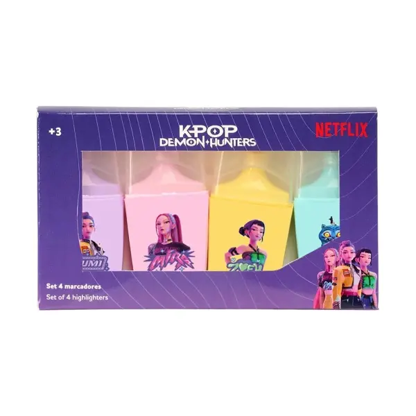 Safta K-Pop Demon Hunters Pack de 4 Marcadores Fluorescentes Punta Biselada Surtidos
