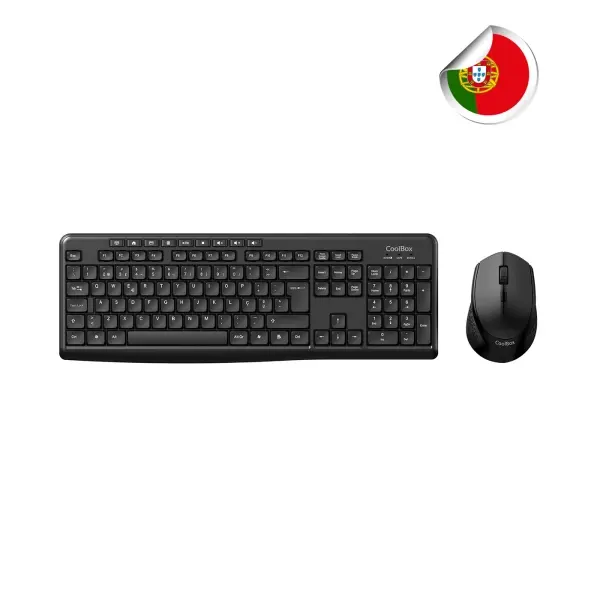 Coolbox Teclado Multimedia Inalámbrico Portugués con Ratón 4 Botones 1600 DPI Negro