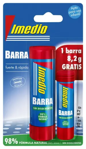 Imedio Pack de 2 Barras de Pegamento 40g y 8.2g - Sin Disolventes, Lavable, Uso Escolar