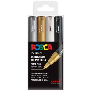 POSCA Estuche 4 Marcadores PC-1M/4C Punta Fina 0.7mm No Permanente