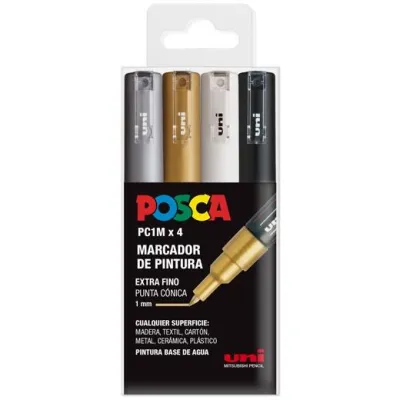 Posca Estuche 4 Marcadores  Pc-1M/4C No Permanente Punta Fina 0.7Mm C/Surtidos Bwsg