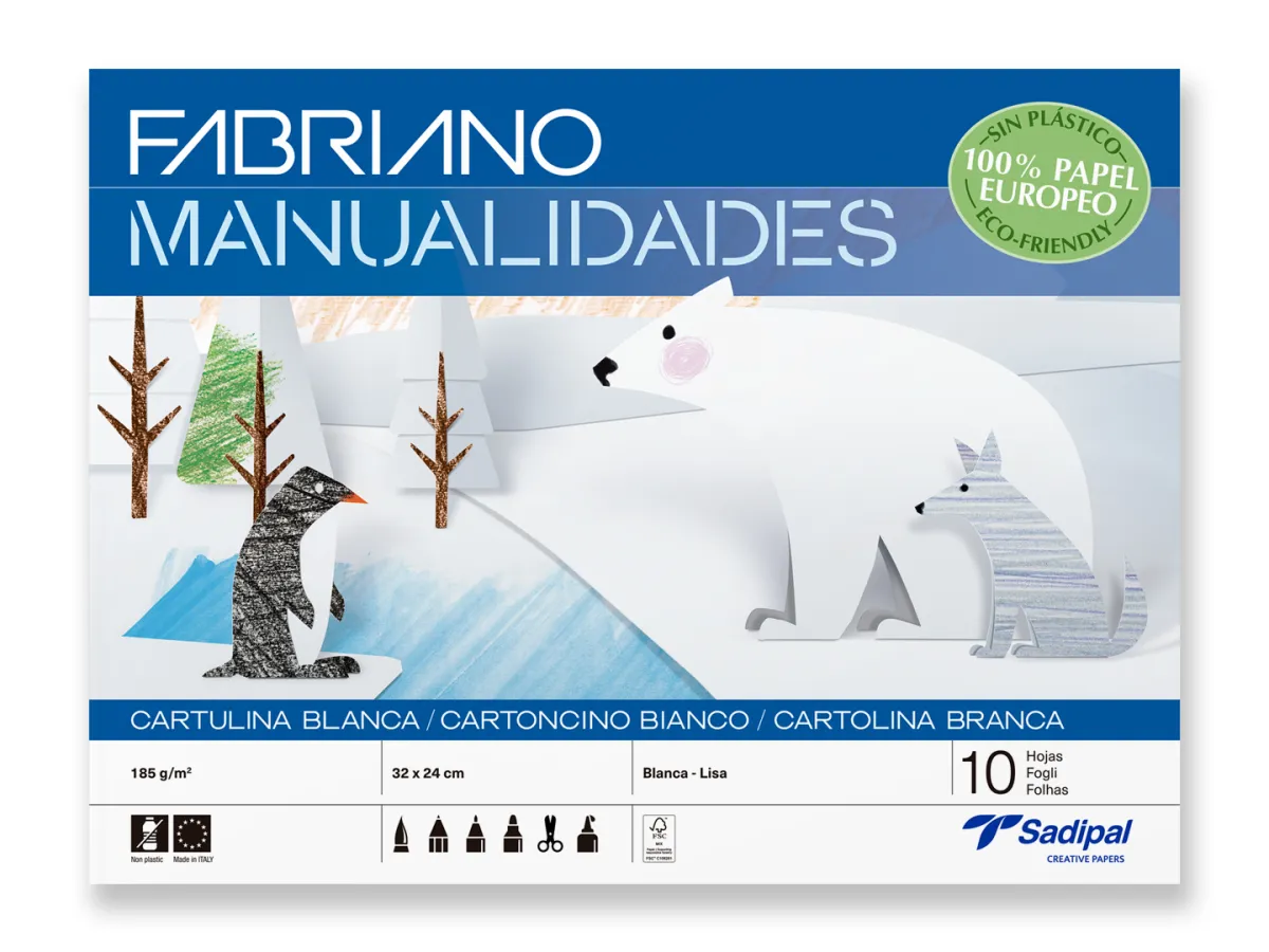 SADIPAL BLOC DE CARTULINA COLOR 32X24CM PARA MANUALIDADES 185GR 10H BLANCO