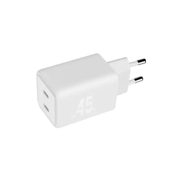 Blackbyte Cargador GaN Doble PD 45W - 2xUSB-C - Carga Rápida PPS - Blanco