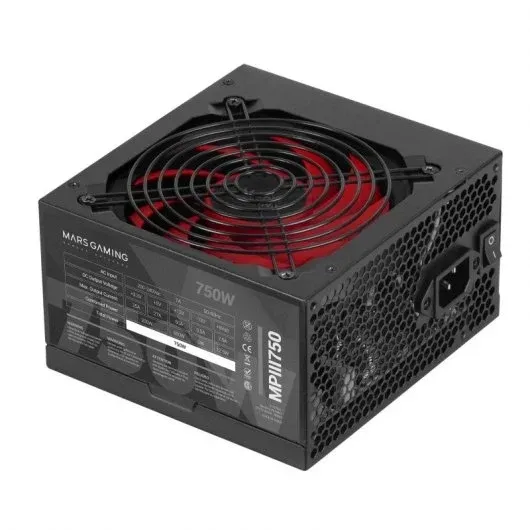 Mars Gaming Fuente De Alimentación MPIII 750W 85% Eficiencia PFC Activo Vent 12x12 14dB