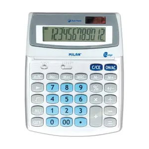 Milan Calculadora Grande 12 Dígitos Pantalla Inclinable Memoria Doble Color Blanco