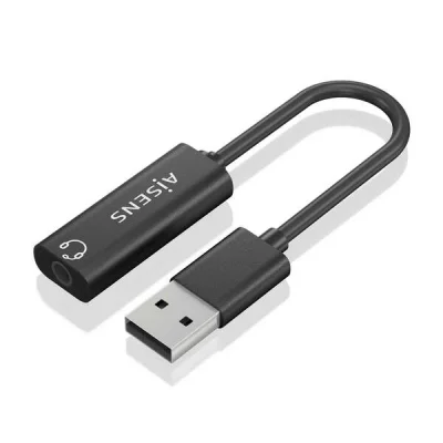 Aisens Conversor USB-A a Audio 48KHz 10cm Jack 3.5mm Color Negro