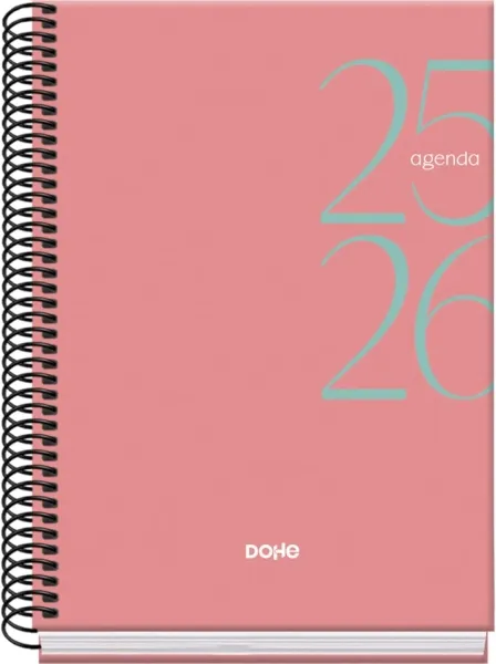 Dohe System Agenda Escolar 25/26 Espiral A5 - Semana Vista - Papel 70G/M2 - Cubierta De Carton Plastificado - Color Rosa