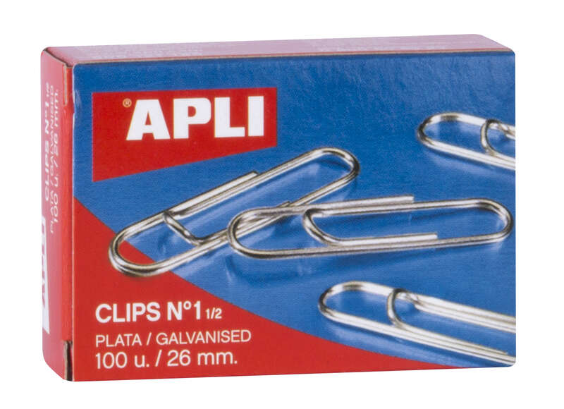 Apli Clips Alambre Nº 1½ - 26Mm - Acabado Galvanizado Plata - 100 Unidades Por Caja - Organizacion Perfecta