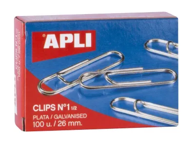 Apli Clips Alambre Nº 1½ - 26mm - Acabado Galvanizado Plata - 100 Unidades