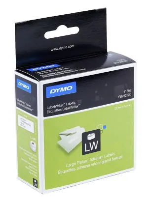 DYMO ETIQUETAS DE TRANSFERENCIA TERMICA 11352 - NEGRO SOBRE FONDO BLANCO - 25X54MM - ETIQUETAS GRANDES DE DIRECCIÓN DEL REMITENTE - LABEL WRITER (ROLLO DE 500 UD)