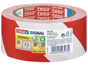 Tesa Cinta Adhesiva de Señalización 50mm x 66m Rojo/Blanco Sin Disolventes