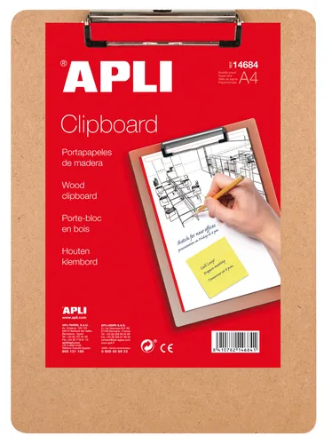 Apli Clipboard de Madera A4 Marrón