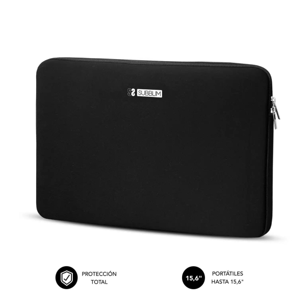 Subblim Skin Funda De Neopreno Para Portatil 15.6" - Cierre De Cremallera - Color Negro
