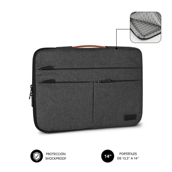 Subblim Funda Air Padding 360 Portátil De 13.3" A 14" - Protección 360º Con Air Padding - Múltiples Bolsillos - Resistente Y Duradera - Color Gris Oscuro