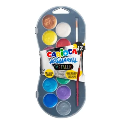 Carioca Pack de 12 Acuarelas Metallic en Pastillas de Ø 30mm - Colores Brillantes