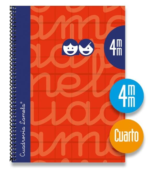 Lamela Cuaderno Espiral 80H 4º 70Gr Cuadrovía 4Mm C/Margen Cubierta Extradura Rojo -Pack 5U-