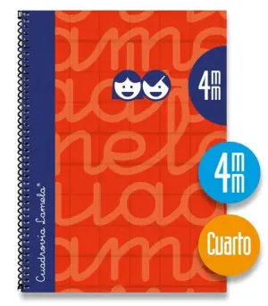 LAMELA CUADERNO ESPIRAL 80H 4º 70GR CUADROVÍA 4MM C/MARGEN CUBIERTA EXTRADURA ROJO -PACK 5U-