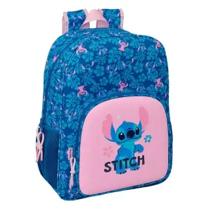 Safta Mochila Stitch Lio Adaptable a Carro con Bolsillo Frontal y Portabotellas - 33x42x14cm - Azul Oscuro