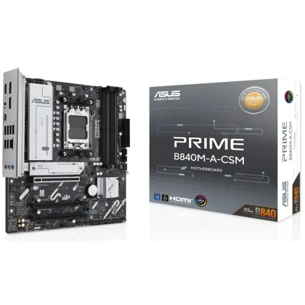 Asus Prime B840M-A-Csm Placa Base Am5 - 4X Ddr5, 3X M2, 4X Sata Iii, Pcie 3.0, 4.0, Usb 2.0, 3.2, Usb-C, Rj-45, Hdmi, Displayport - Factor De Forma Microatx
