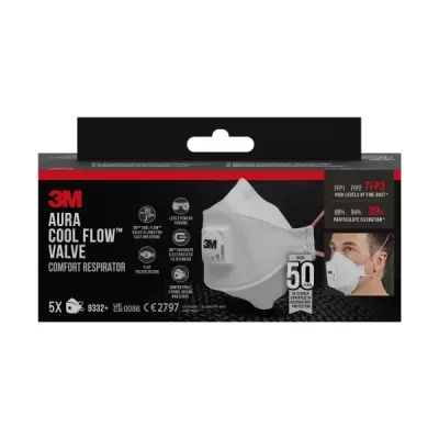 3M Aura Comfort Cool Flow FFP3 Pack de 5 Mascarillas Desechables con Válvula