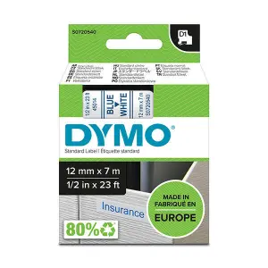 Dymo D1 Cinta de Etiquetas Original 12mm x 7m - Texto Azul sobre Fondo Blanco