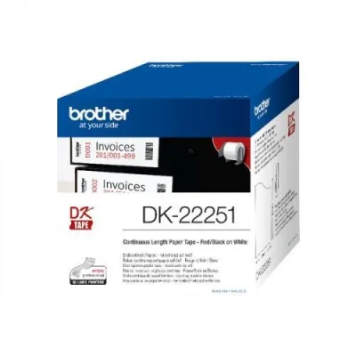 Brother Cinta Continua Papel Térmico Negro y Rojo 62mm x 15m Fondo Blanco
