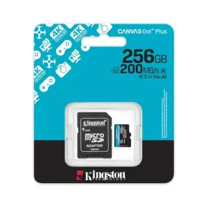 Kingston Tarjeta Micro SDXC 256GB UHS-I U3 V30 200MB/s Canvas Go Plus con Adaptador