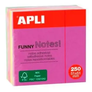 Apli Mini-Cubo De Notas Adhesivas Funny 51X51mm 250H Colores Fluorescentes Surtidos